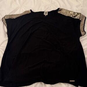 Anne Klein Black Sequin Shoulder Top